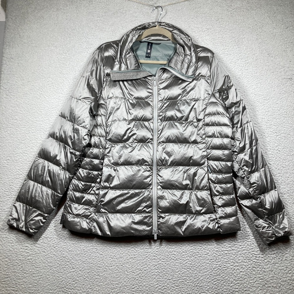 All In Motion Puffer Jacket Women XXL Silver Metallic Packable Down Feather Fill